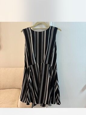 Bar III Black and White Vertical Stripe Sleeveless Mini Dress